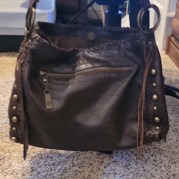 STS Ranchwear Dark Brown Leather Shoulder Bag with Brass Studs - Picture 3 of 5